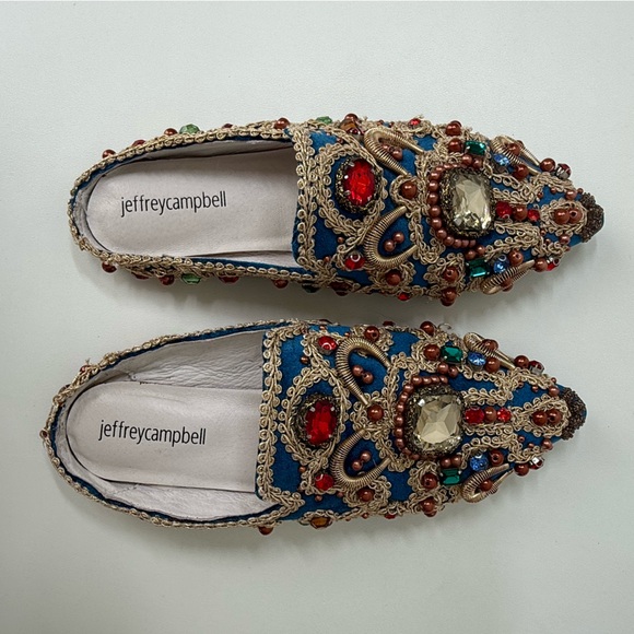 Jeffrey Campbell Shoes - Jeffrey Campbell Multi gold babouche style flat mules Embellished Blue